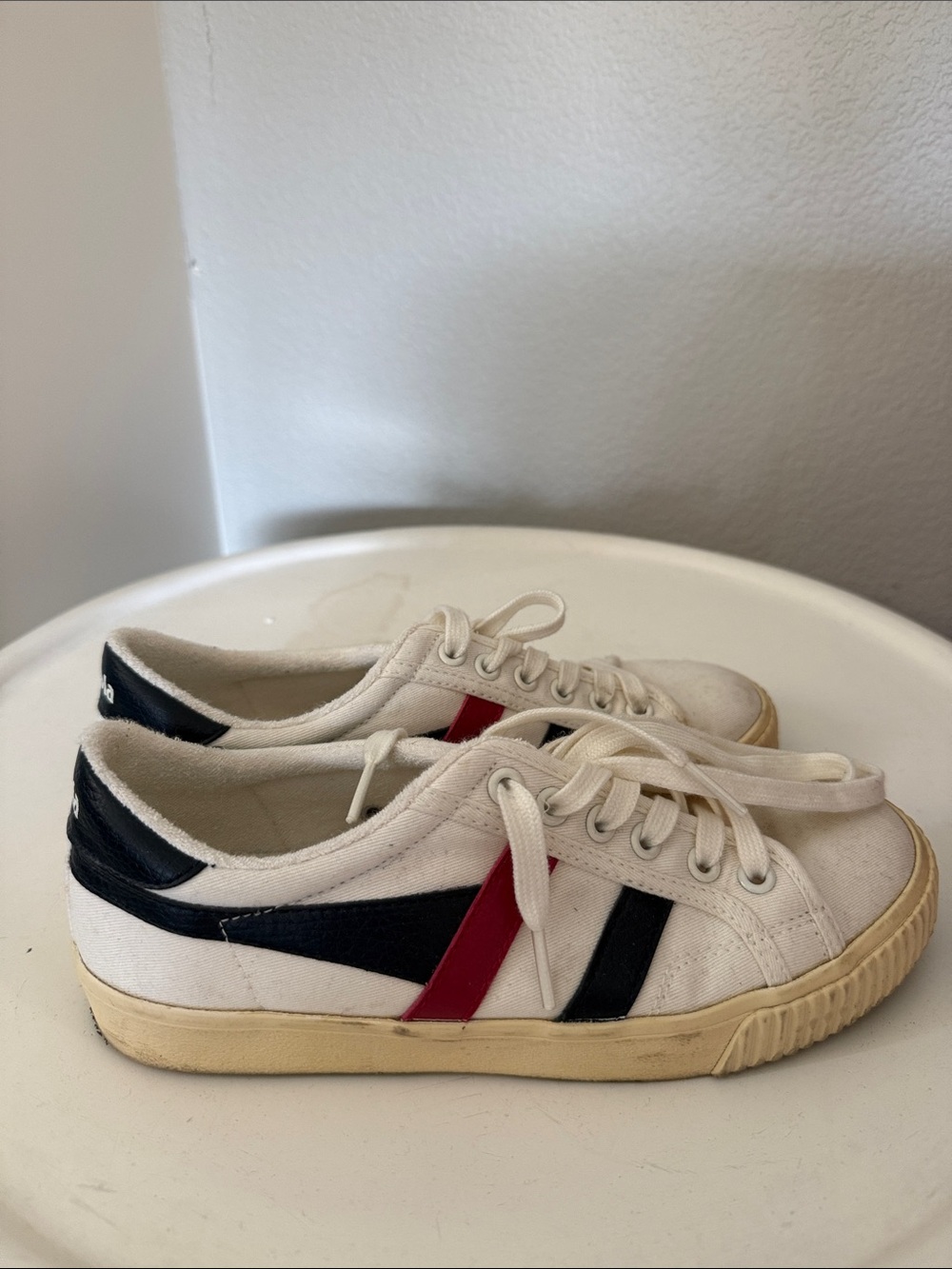 Gola White Canvas Sneakers with Black & Red Side Stripes